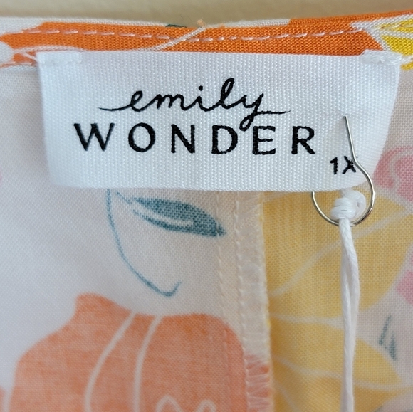 NWT Emily Wonder | Orange Yellow Pink Floral Wide Neck Blouse Size 1X - Picture 5 of 7
